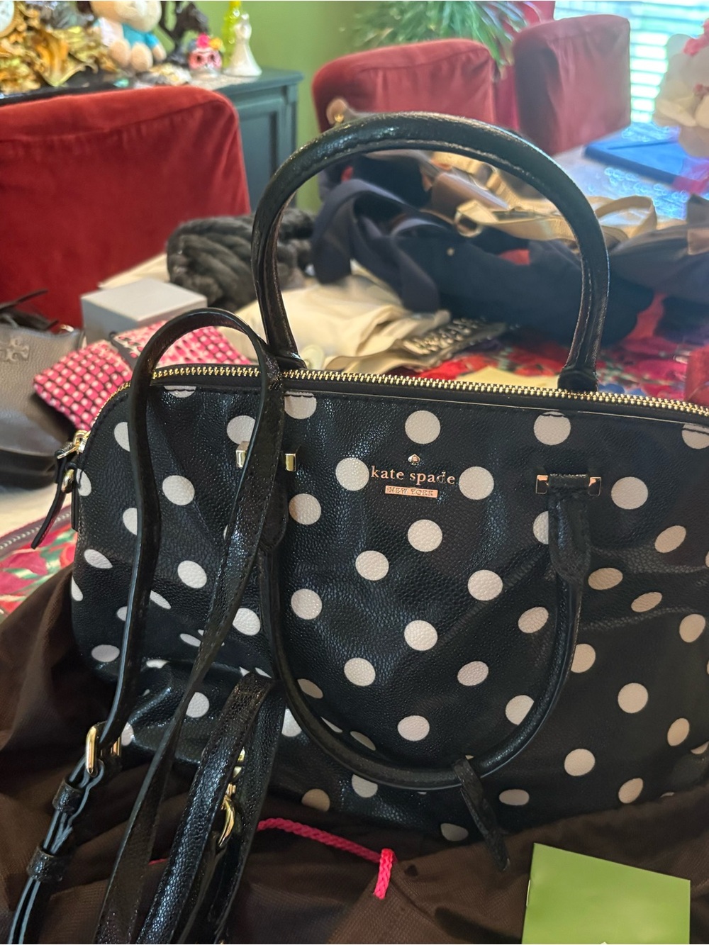 kate spade Black & White Polka Dot Satchel Bag large